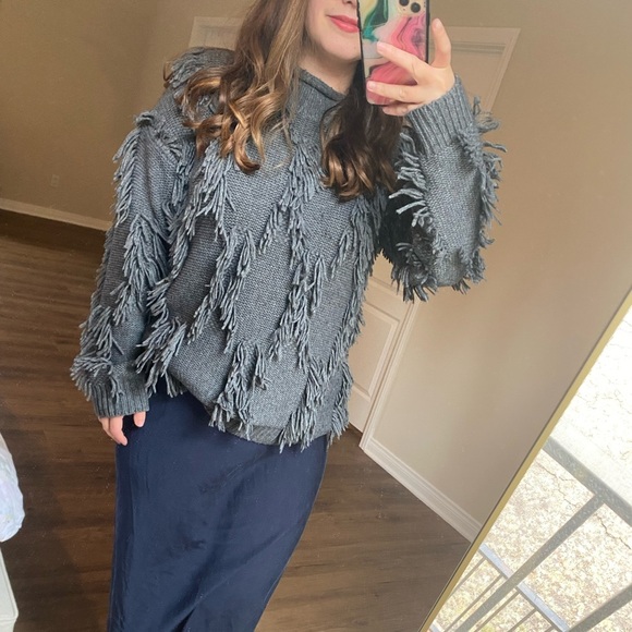 R/ studios by Robert Rodriguez / wool cashmere Blend mockneck fringe sweater s - Picture 2 of 5